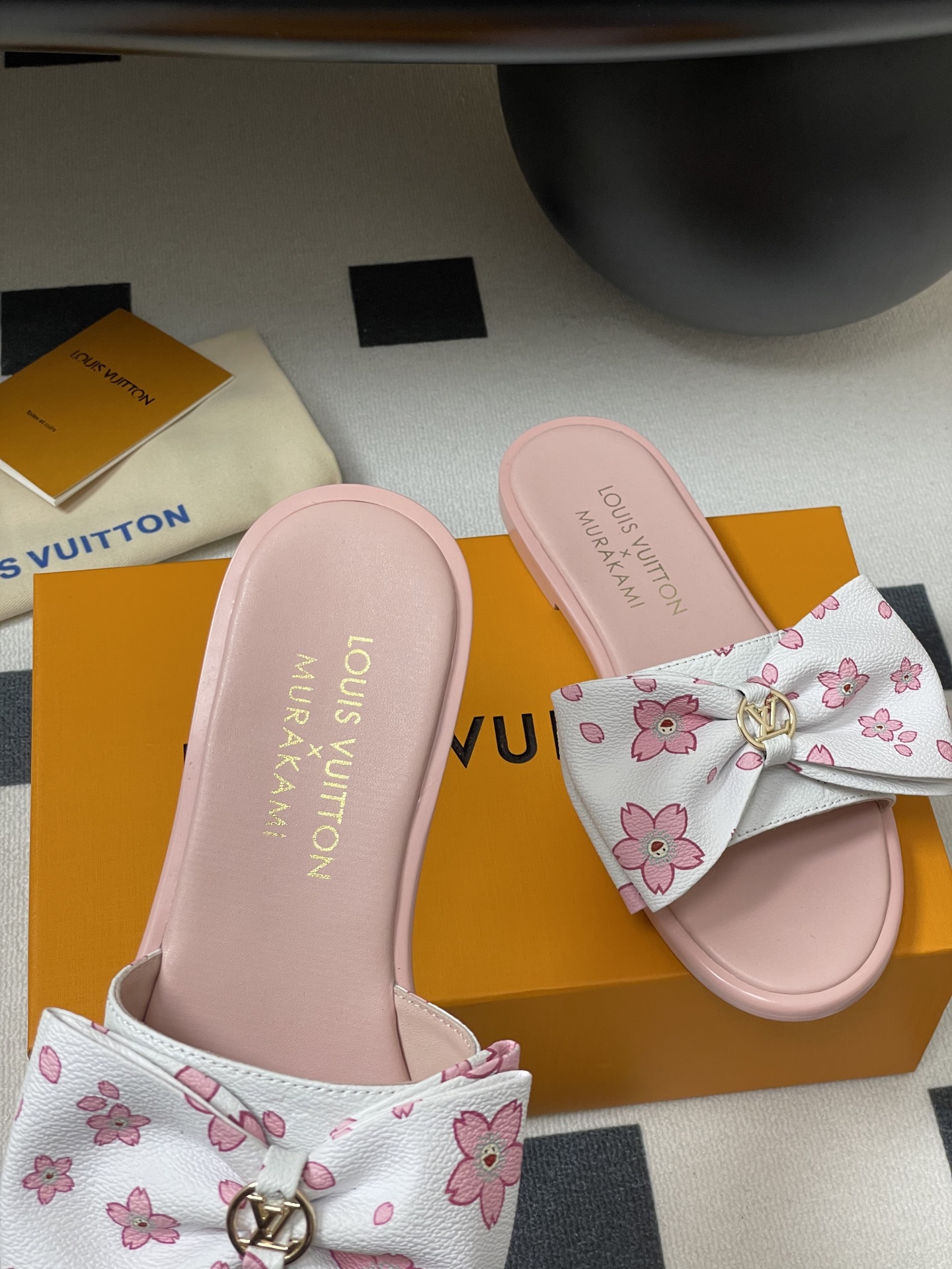 Louis Vuitton x Takashi Murakami Lily Flat Mule Bow Slide Sandals Pink Canvas 1AGVYA