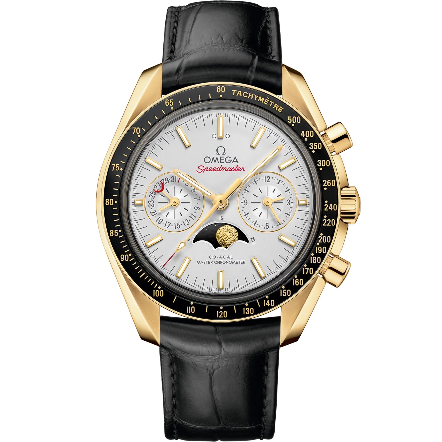 Omega Speedmaster Moonphase Silver Dial 44.25mm 18k Yellow Gold Strap 304.63.44.52.02.001