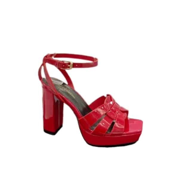 Saint Laurent Tribute Platform Sandals In Patent Leather Red