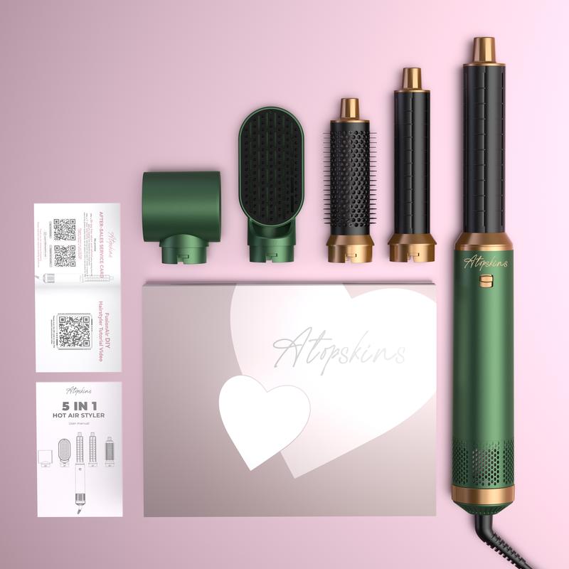 Atopskins Airstyler 5 in 1, asciugacapelli con ioni negativi, styler magico, spazzole termiche Foehn, spazzola dritta, barra riccia, set di spazzole ad aria calda