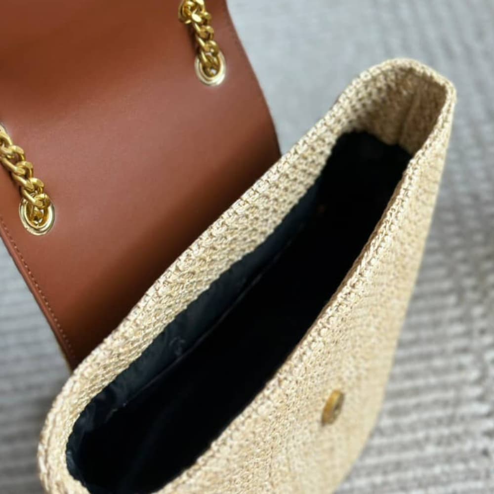 Saint Laurent Mini Manon In Raffia And Aged Vegetable Tanned Leather Naturel 23Cm