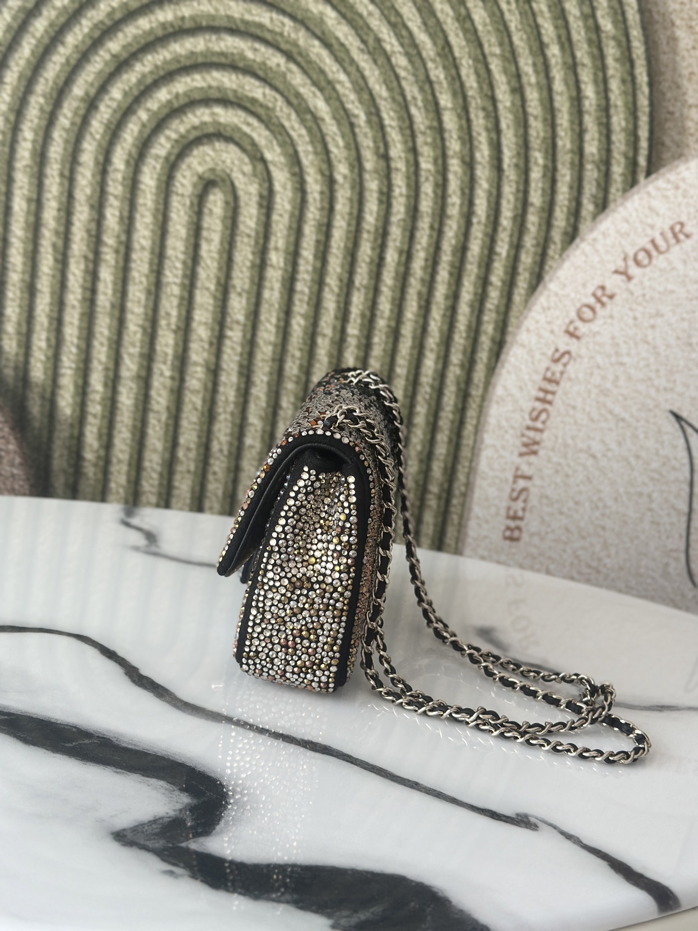 Classic Flap Mini Bag in Black Ombré Strass Crystal Embellished Suede (Gold Hardware)