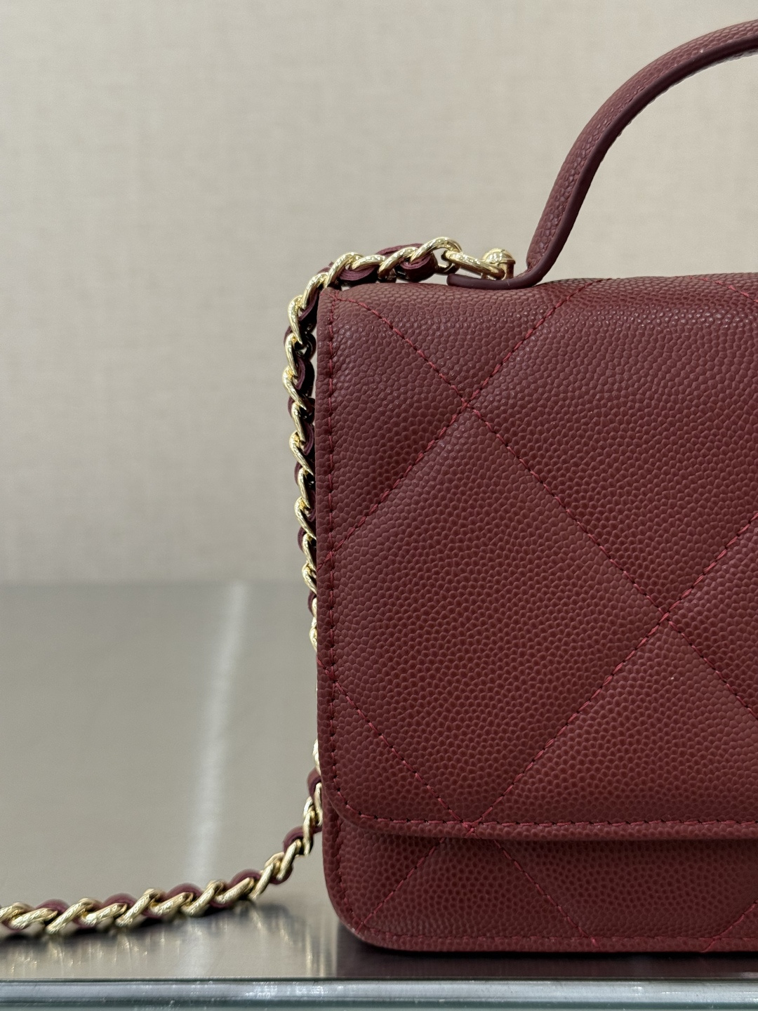 Classic Wallet On Chain with Top Handle（Burgundy）