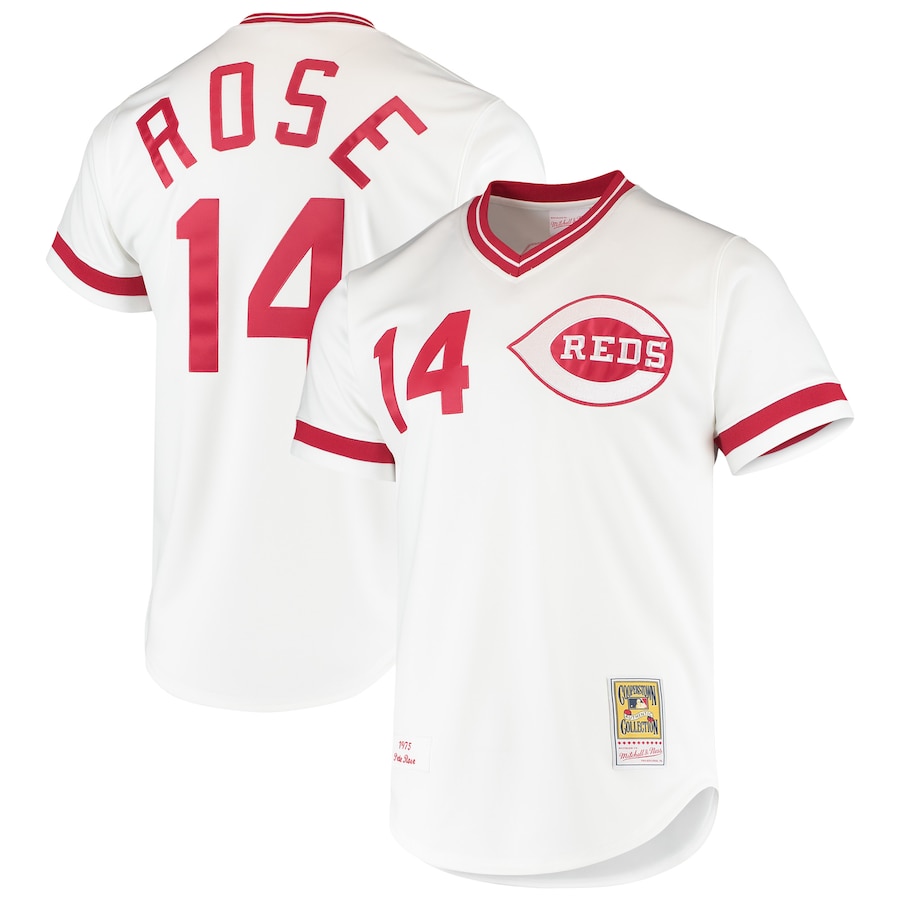 Pete Rose Cincinnati Reds Mitchell&Ness Cooperstown Collection Jersey White