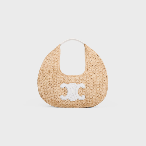 CELINE CLASSIC PANIER HOBO BAG IN RAFFIA AND CALFSKIN WHITE