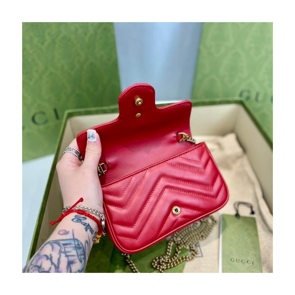 Gucci GG Marmont Matelasse Chevron Leather Super Mini Bag Red