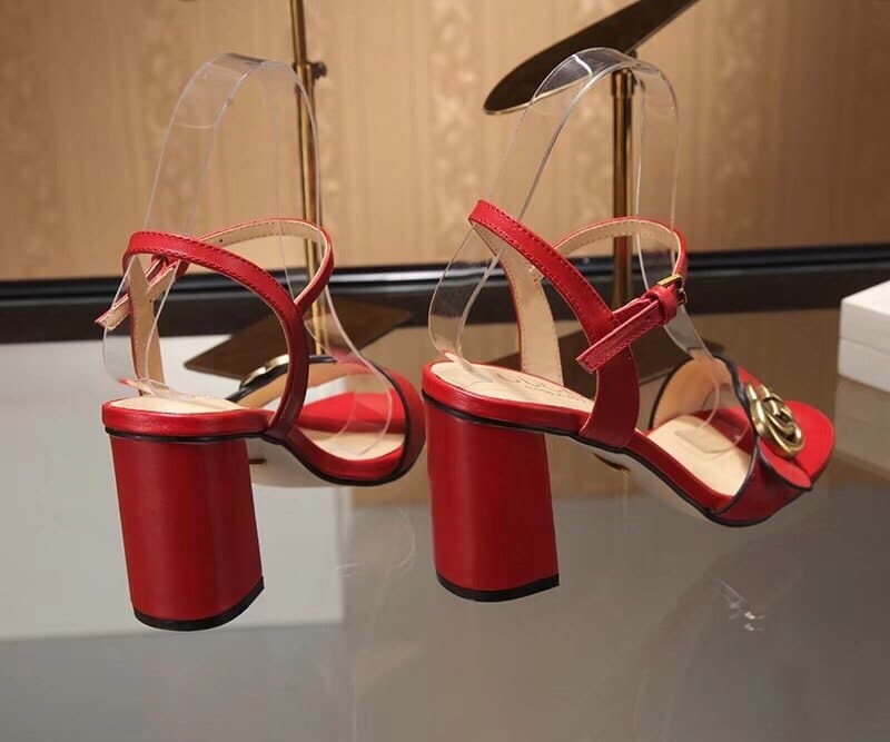 Gucci Leather Mid Heel Sandal Red
