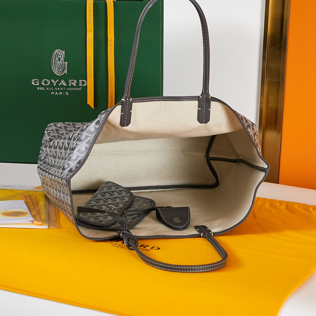 Goyard Saint Louis Pm 34Cm Grey Canvas Chevroches Calfskin