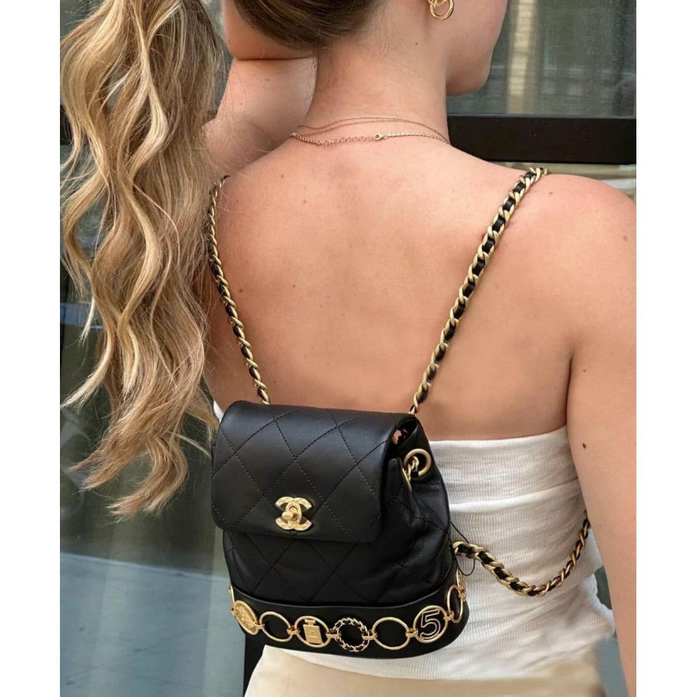 Chanel Small Backpack in Black Calfskin
