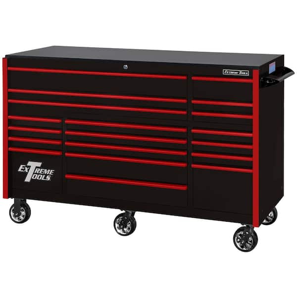 Extreme Tools RX723019RCBKRD-250 Professional 19 Drawer Black Triple Bank Roller Cabinet, 72