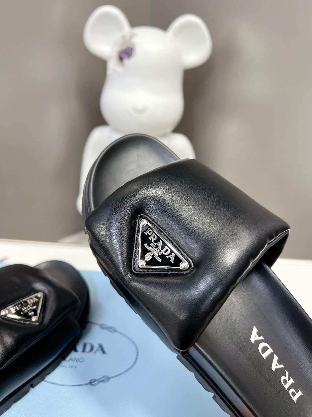 Prada Soft Padded Nappa Leather Slides Black 1Xx6482Dl8F0002F020