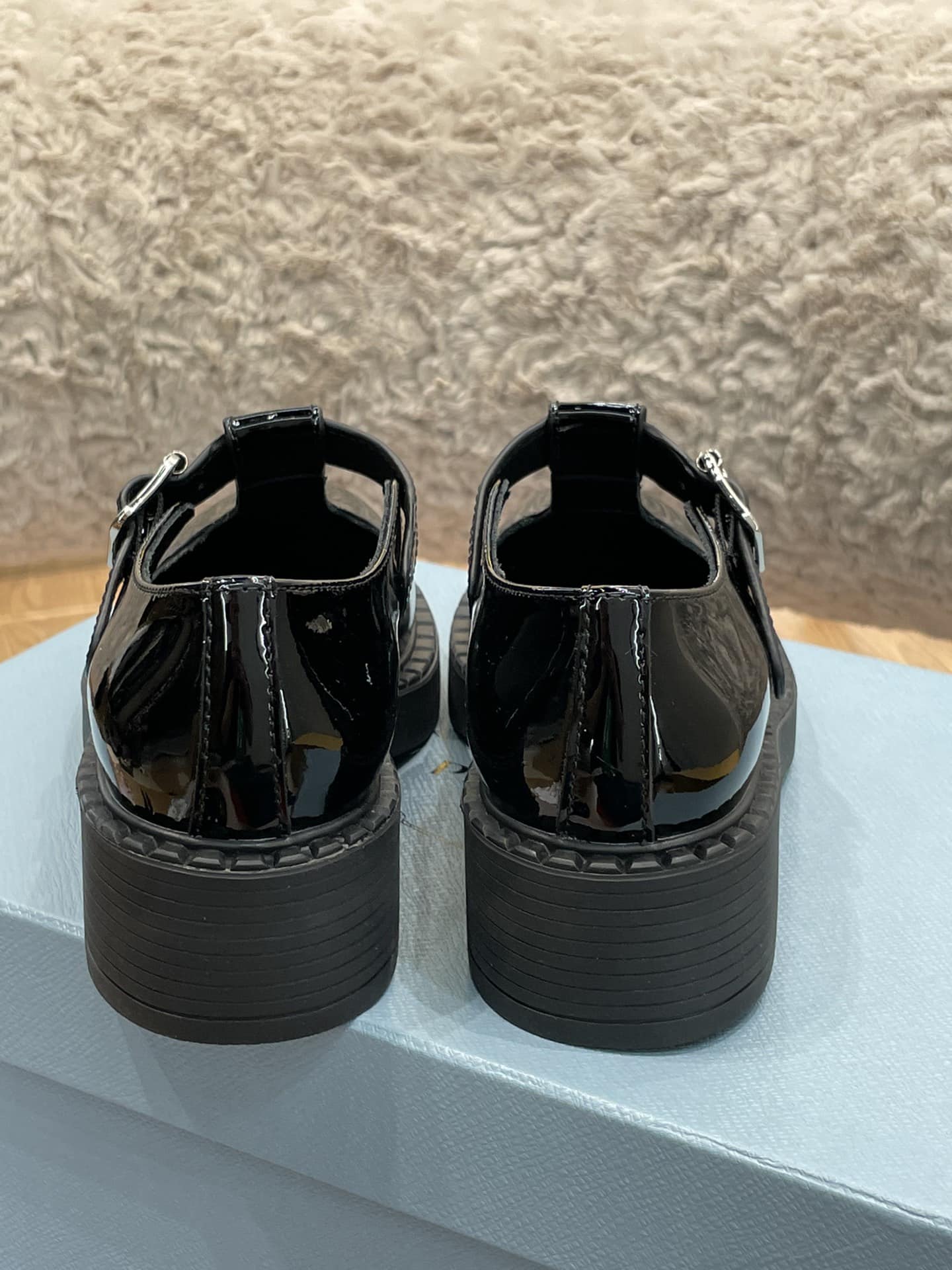 Prada Brushed Leather Mary Jane T Strap Shoes Black 2Ee372 055 F0002