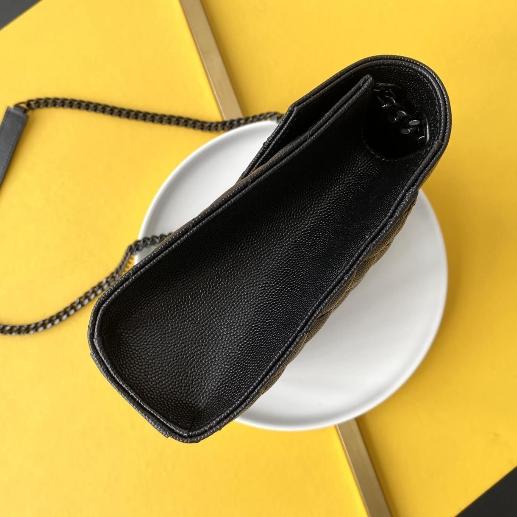 Saint Laurent Envelope Medium In Quilted Grain De Poudre Embossed Leather Black Noir 24cm 600185BOW981000
