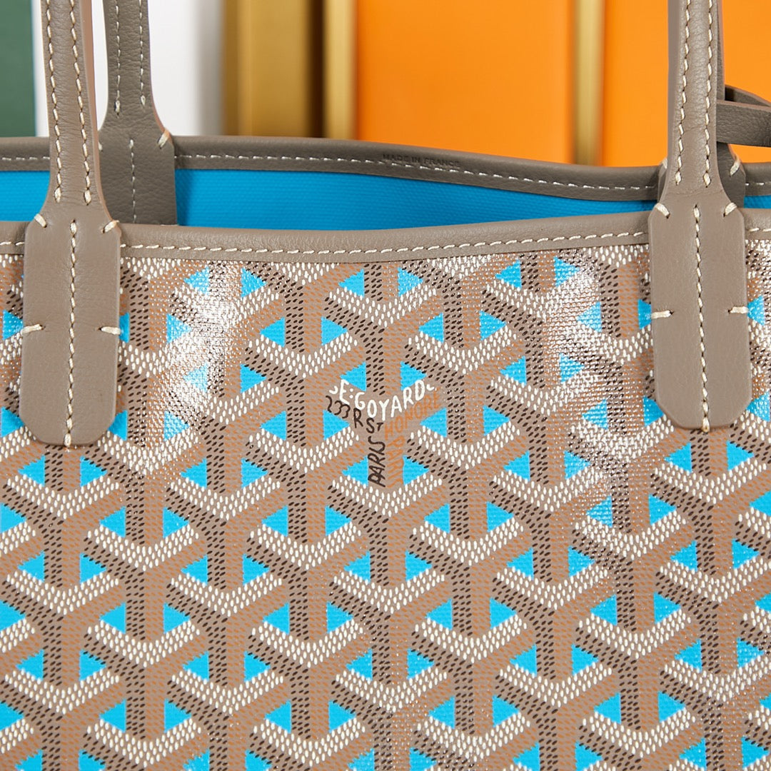 Goyard Saint Louis Pm 34Cm Brown Sky Blue Canvas Chevroches Calfskin