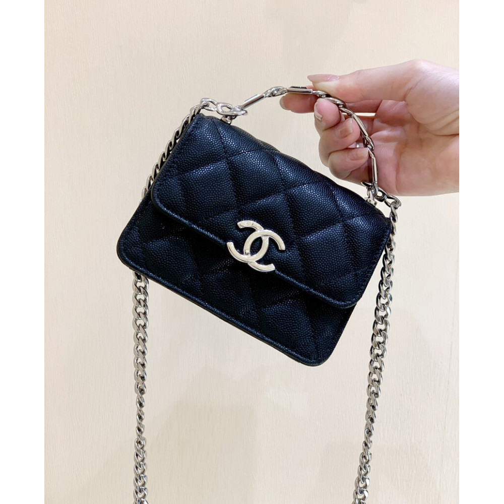 Chanel Enamel Handle Clutch with Chain in Grained Calfskin