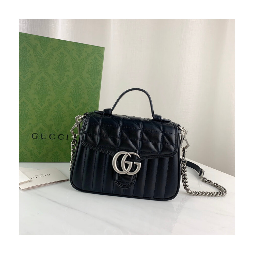 Gucci GG Marmont Black Matelasse Leather Mini Top Handle Bag