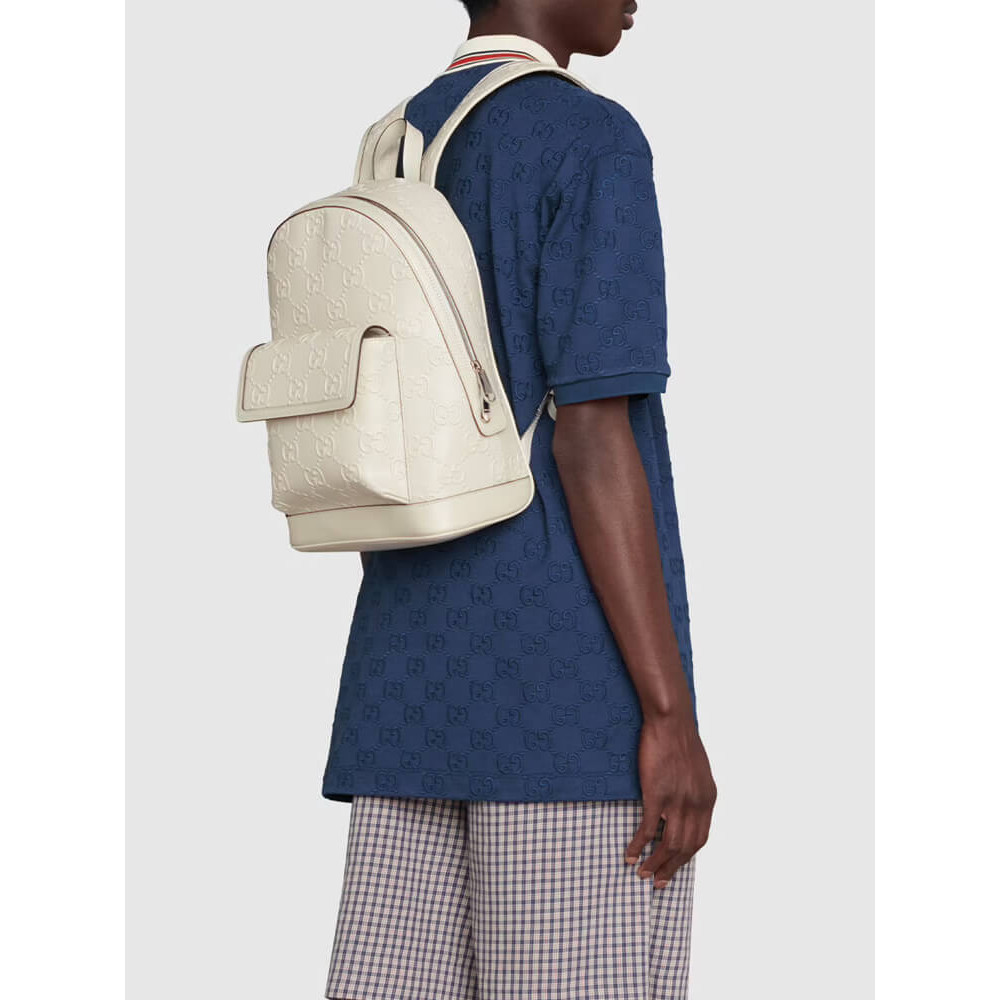 Gucci GG Embossed Backpack in White Leather