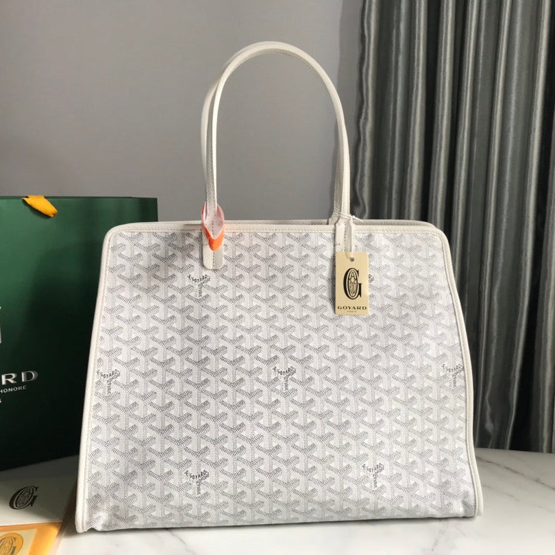 Goyard Hardy Pm Bag 40 Cm White Goyardine Canvas And Taurillon Leather Trim