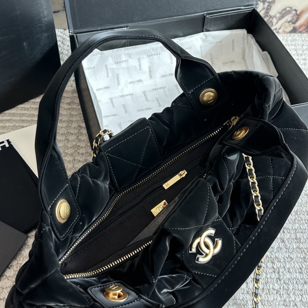 Chanel Bow Bag Velvet Effect Nylon And Gold Tone Metal Black 35Cm As5851 B22154 94305