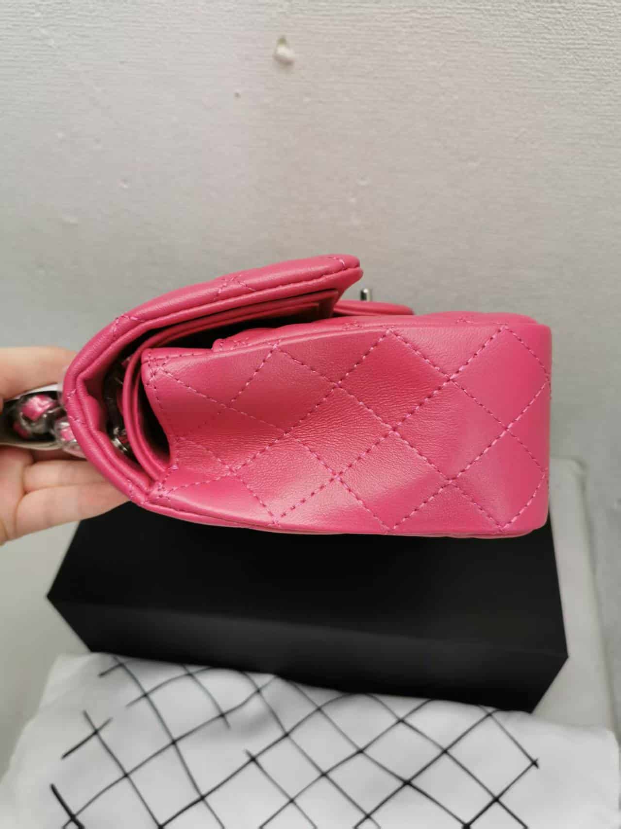 Chanel Classic Medium Flap Bag With Silver Hardware Dark Pink 25cm