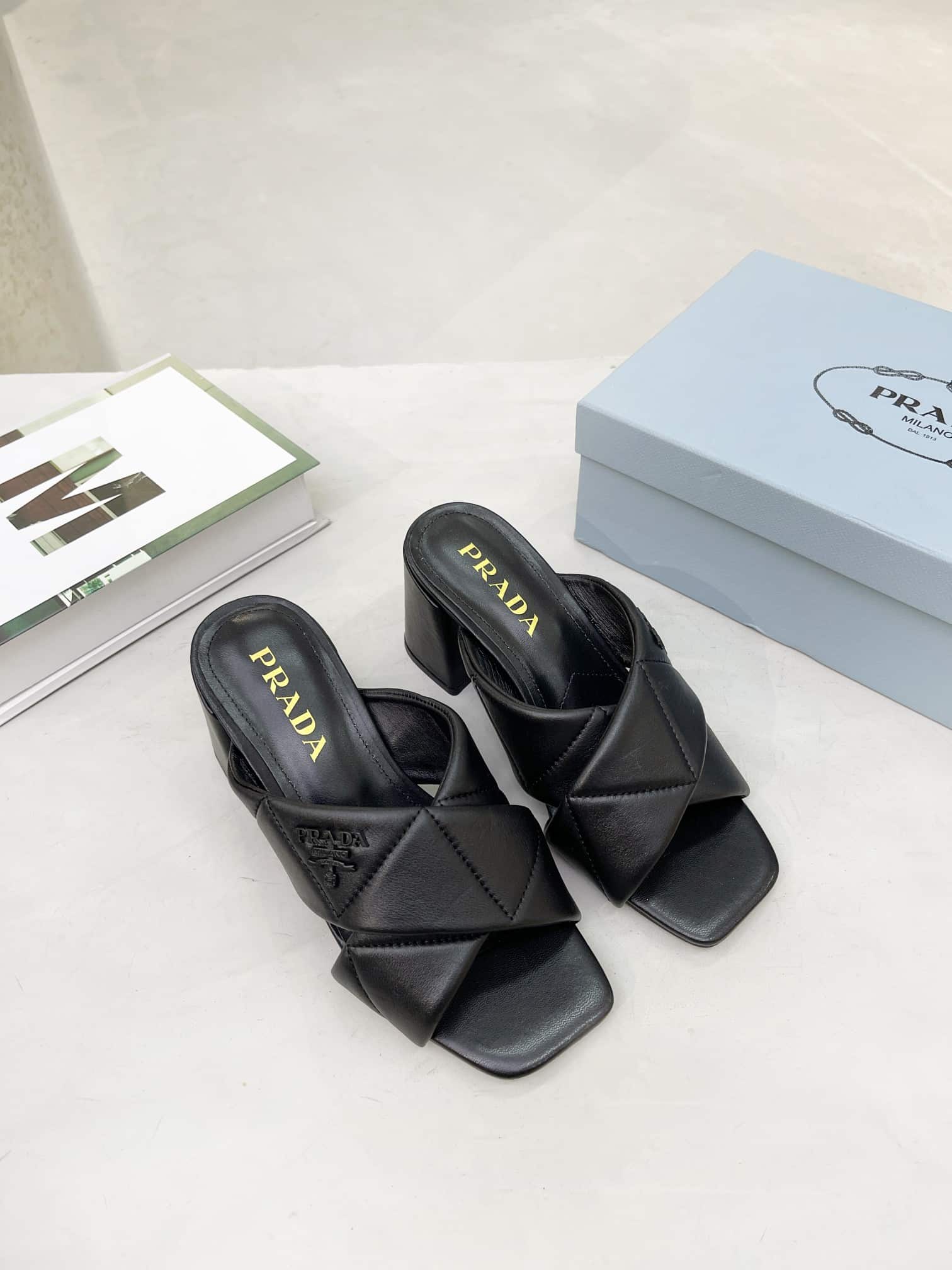 Prada Crossover Nappa Leather Sandals In Black