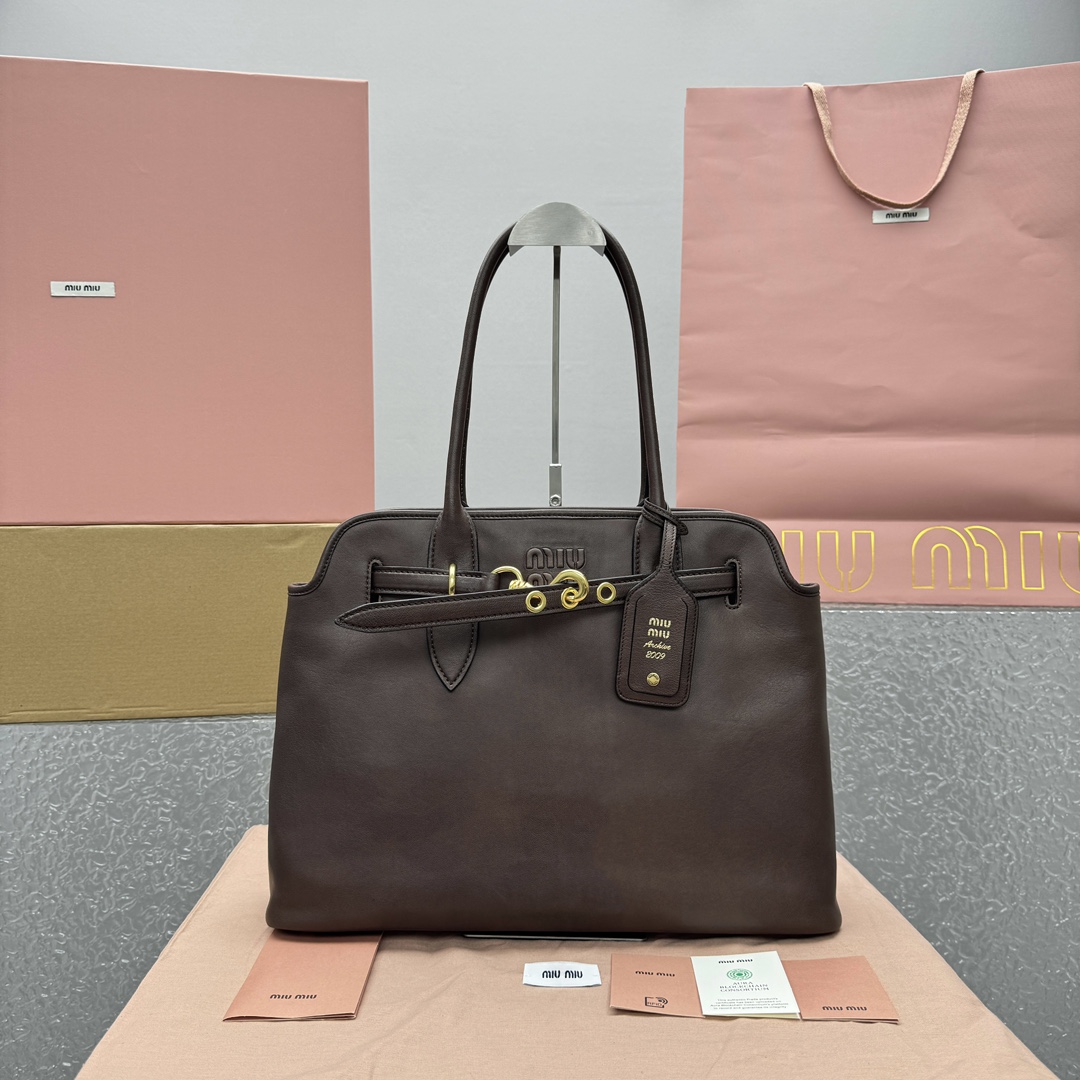 Miu Miu Aventure nappa leather bag-Briarwood Brown