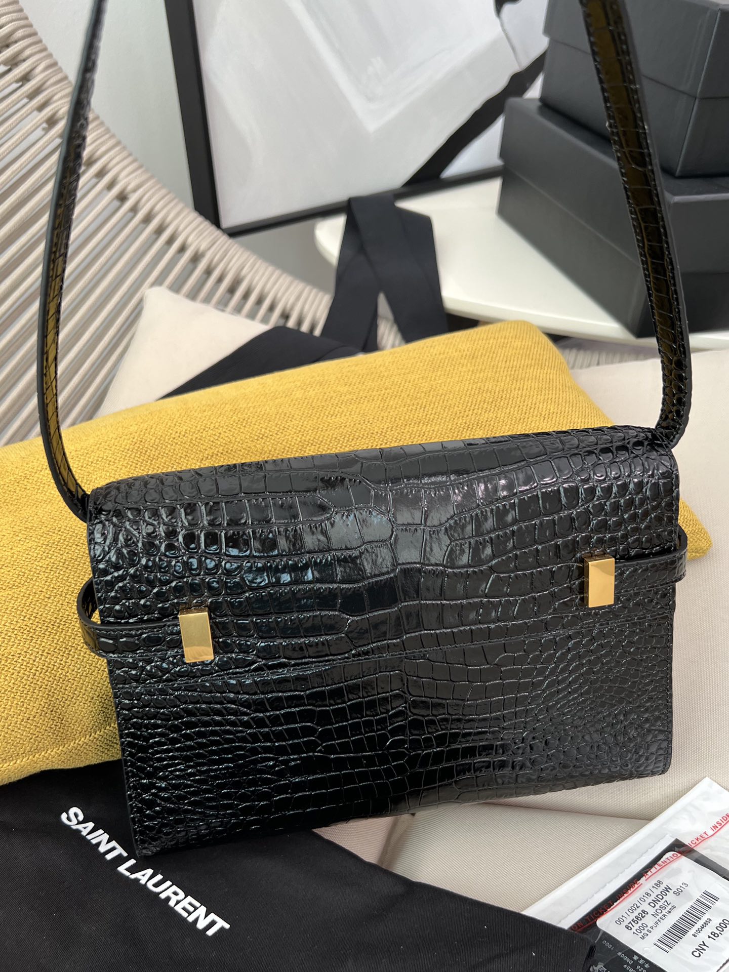 YSL-Manhattan small crocodile-effect leather shoulder bag