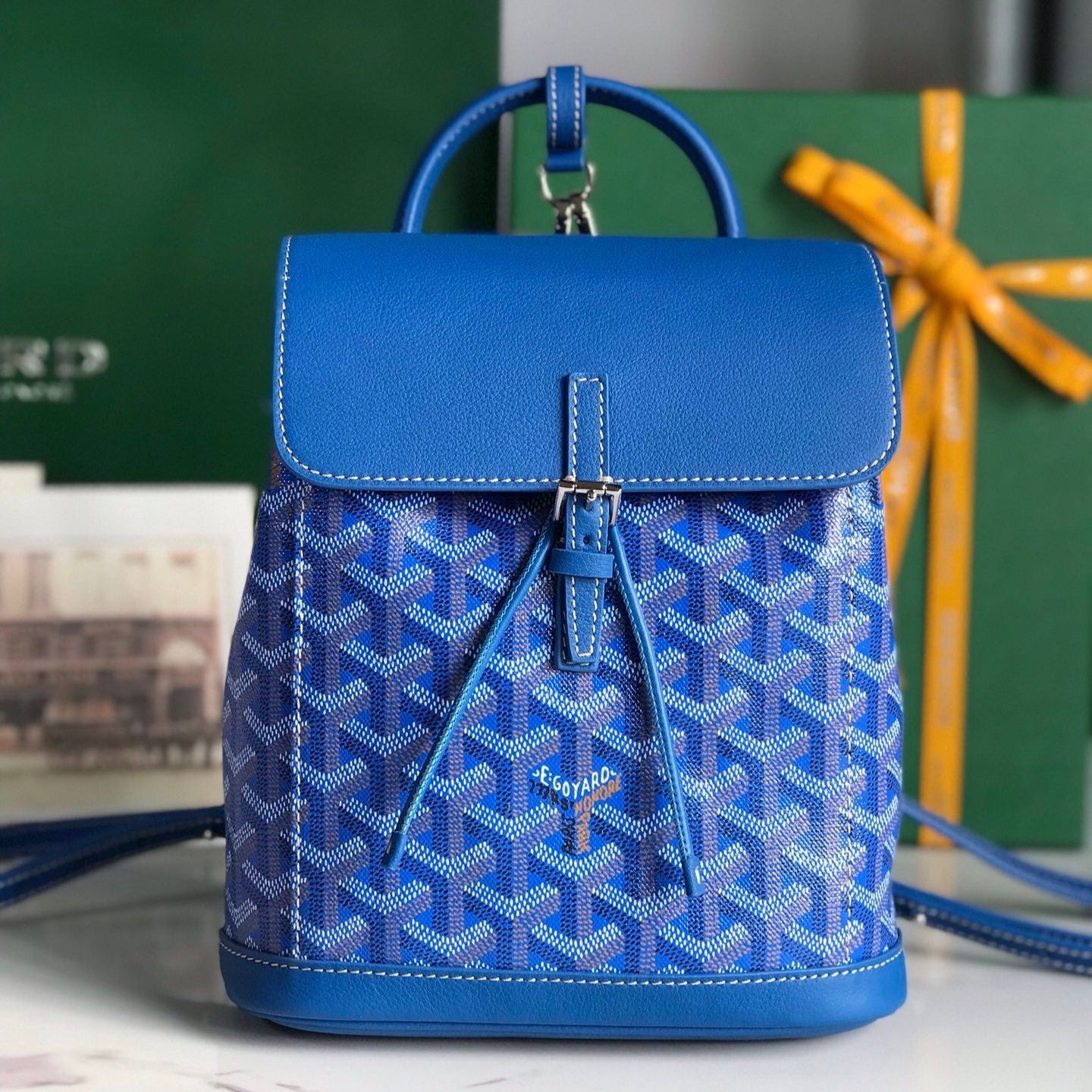 Goyard Alpin Mini Backpack 21 Cm Sapphire Blue Lambskin And Goyardine Canvas