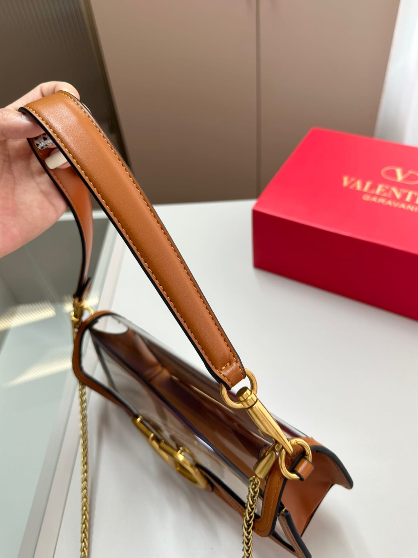 Valentino Garavani Locò Pvc And Leather Shoulder Bag Brown 24Cm