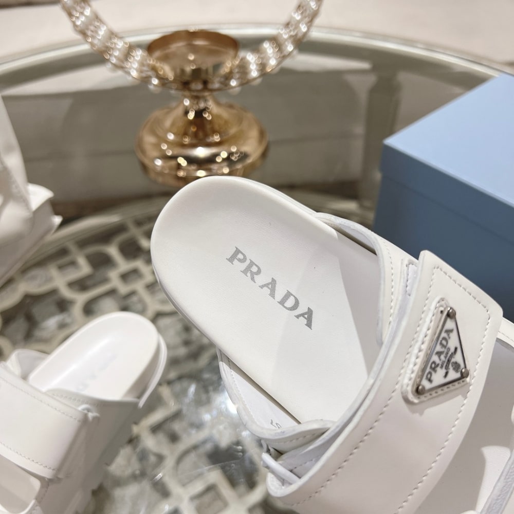 Prada Leather Strap Sandals White