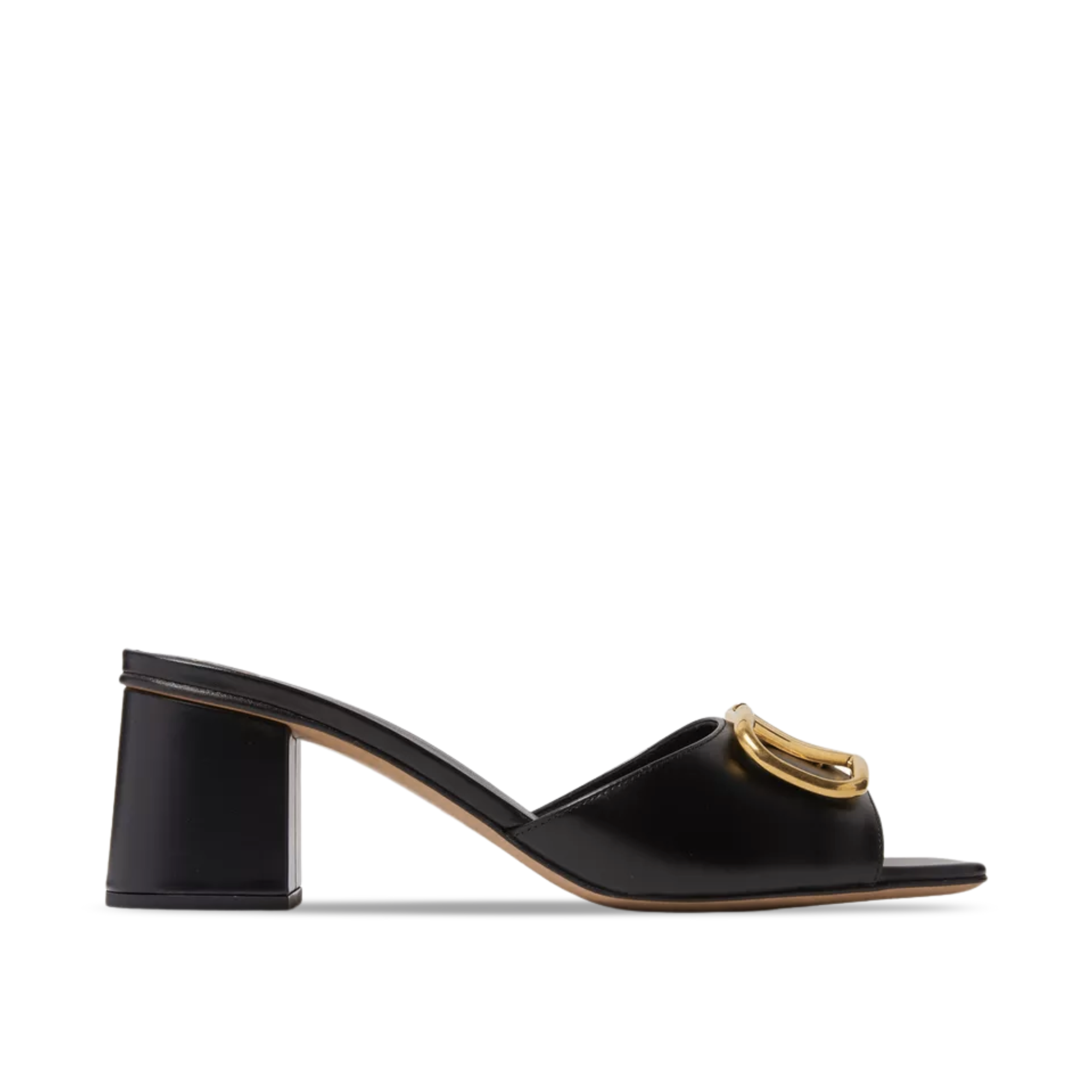Valentino VLogo Signature Square-Toe Mid-Heel Slide Sandals - Black