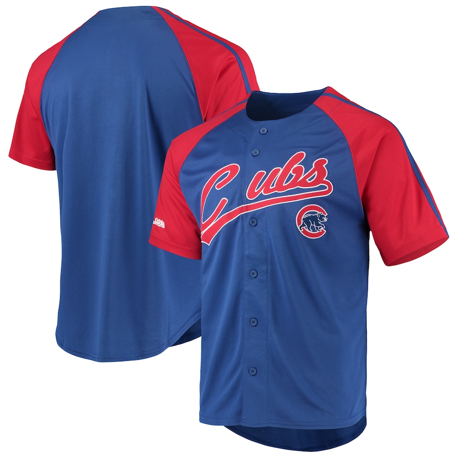 Chicago Cubs Stitches Button-Down Raglan Jersey Royal