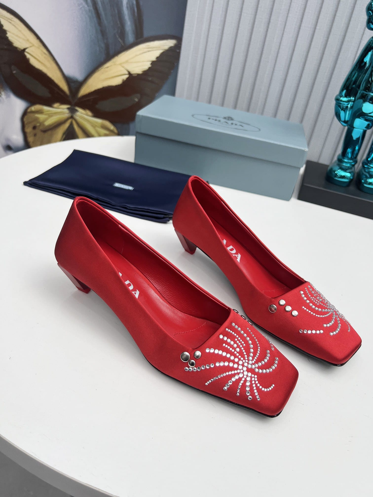 Prada Crystal Pumps Red