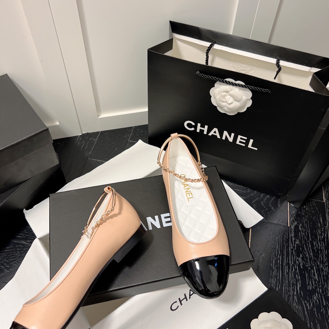 Chanel Interlocking Cc Logo Ballet Flats Black Pink