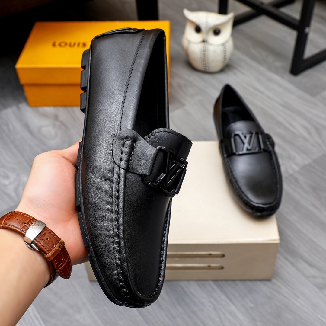 Louis Vuitton Loafer Matte Leather With Lv Logo In Black