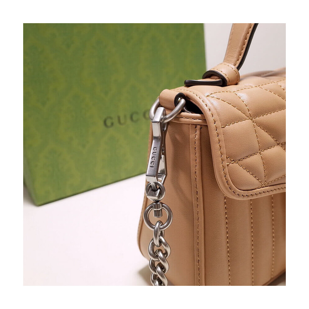 Gucci GG Marmont Rose Beige Matelasse Leather Mini Top Handle Bag
