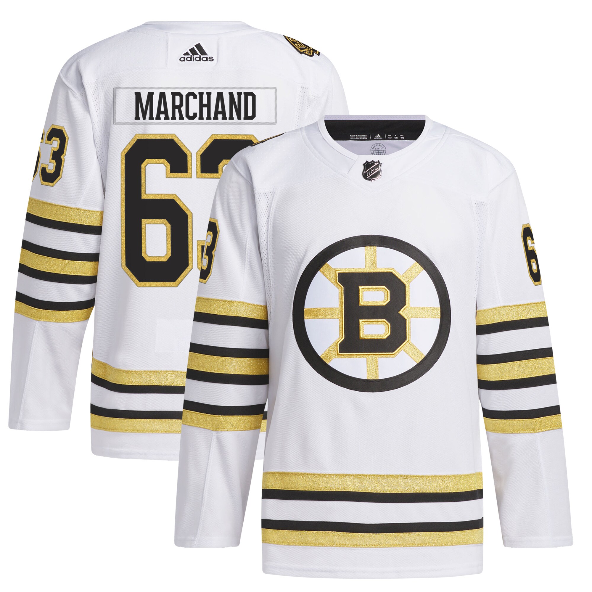 Brad Marchand Boston Bruins adidas  Primegreen 100th Anniversary Authentic Player Jersey – White