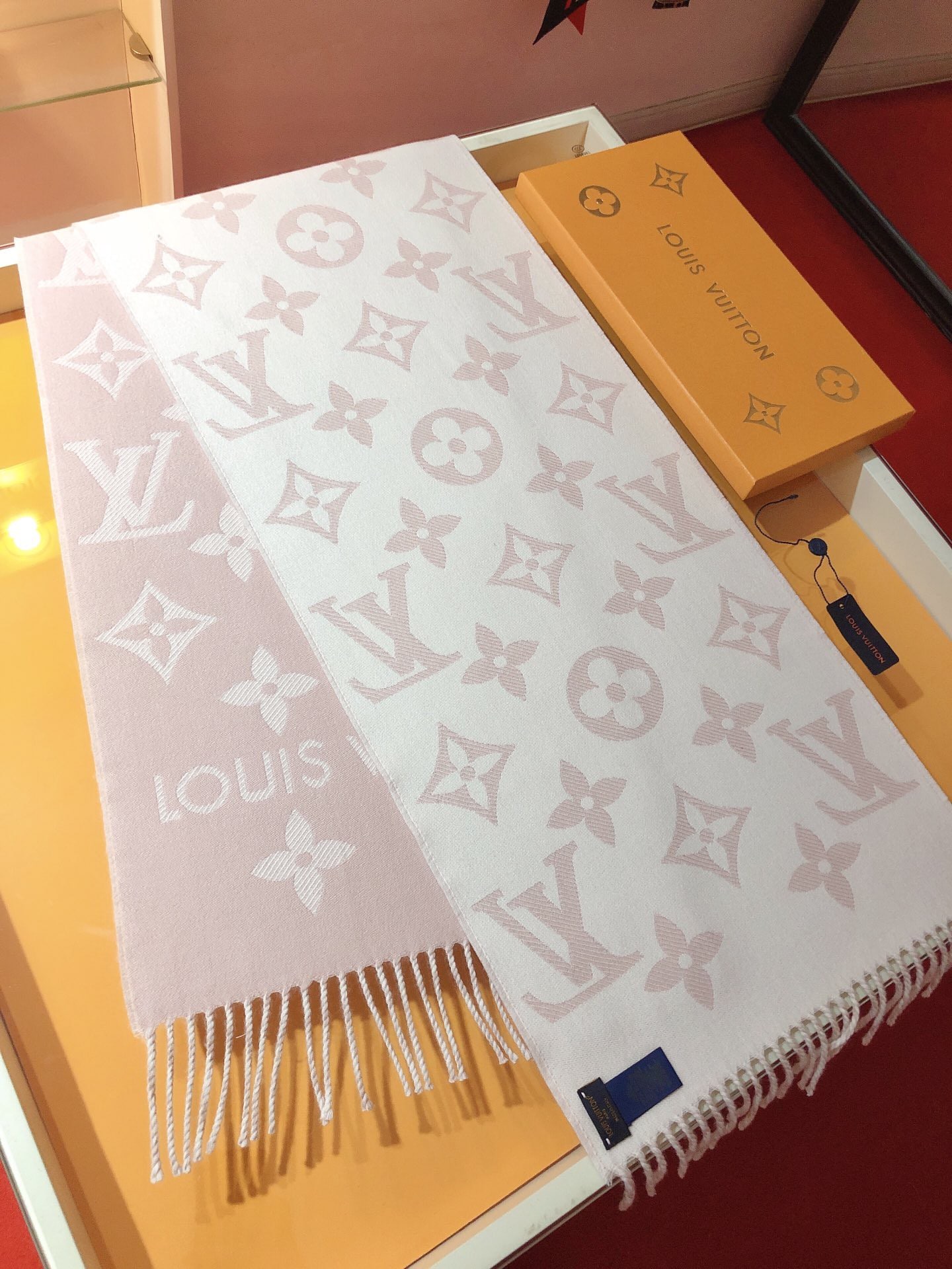 Louis Vuitton Lv Monogram Essential Scarf Pink Beige M77854
