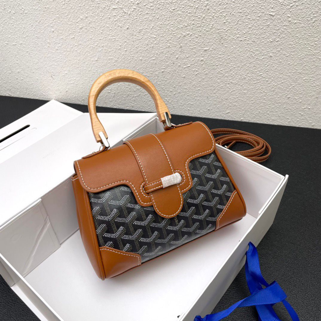 GOYARD SAIGON SOUPLE MINI BAG GOYARDINE CANVAS BLACK AND BEIGE 25CM