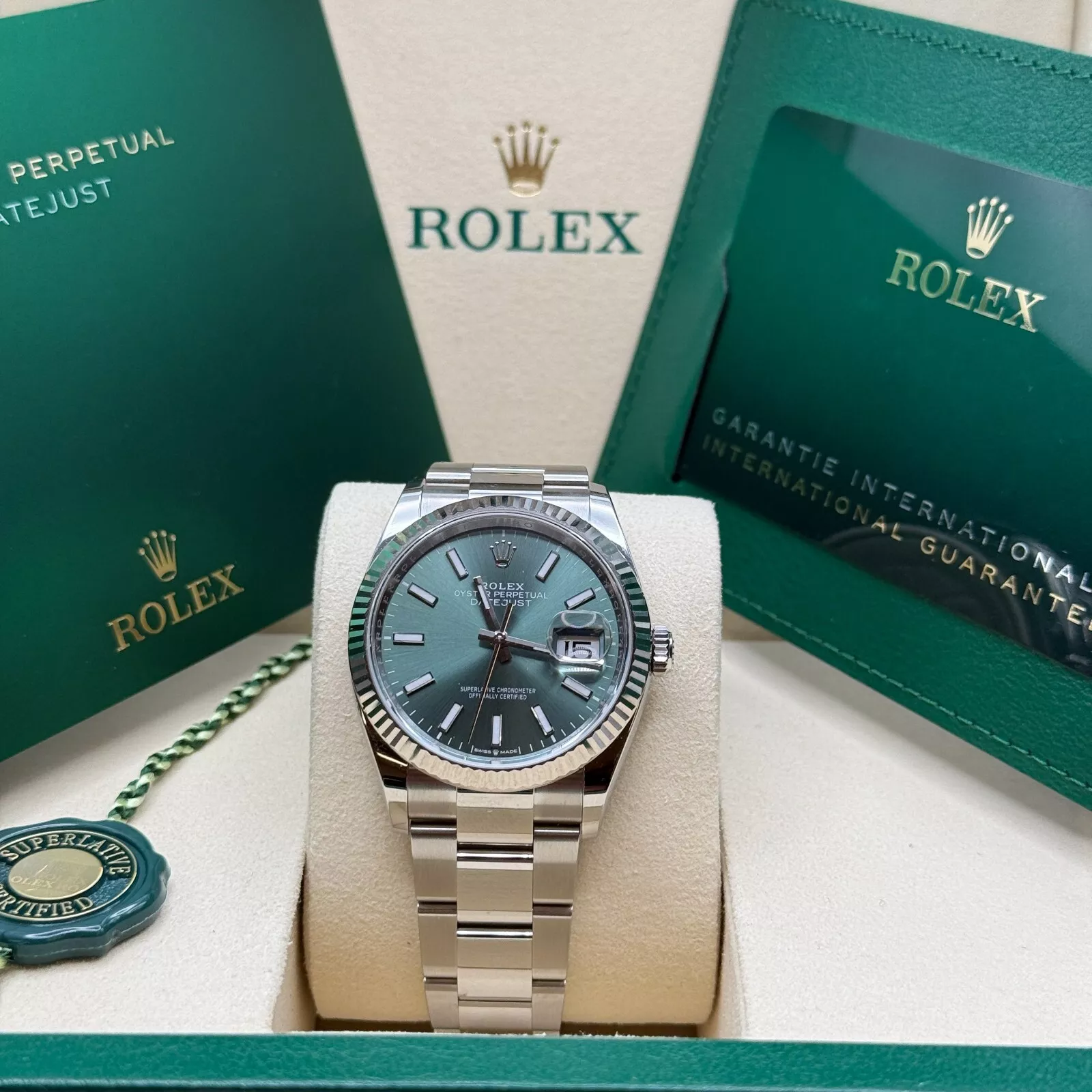 【Super Clone】RLX  Datejust 36mm 126234-0052 Green Index Dial Stainless Steel Fluted Bezel Oyster