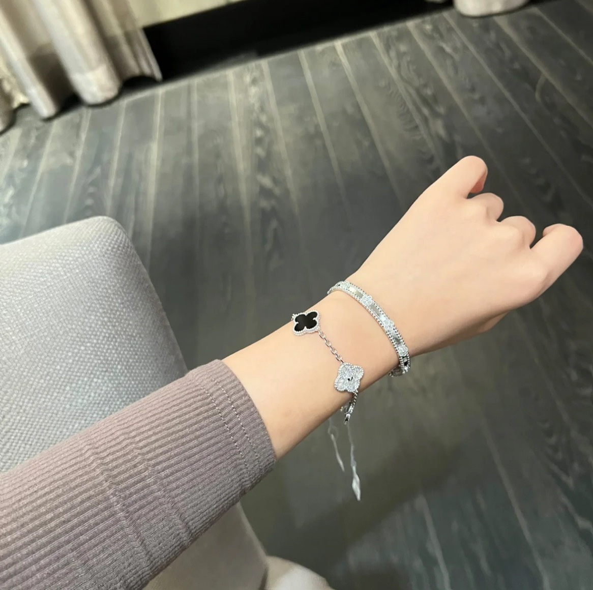 Silver four-leaf clover bracelet
