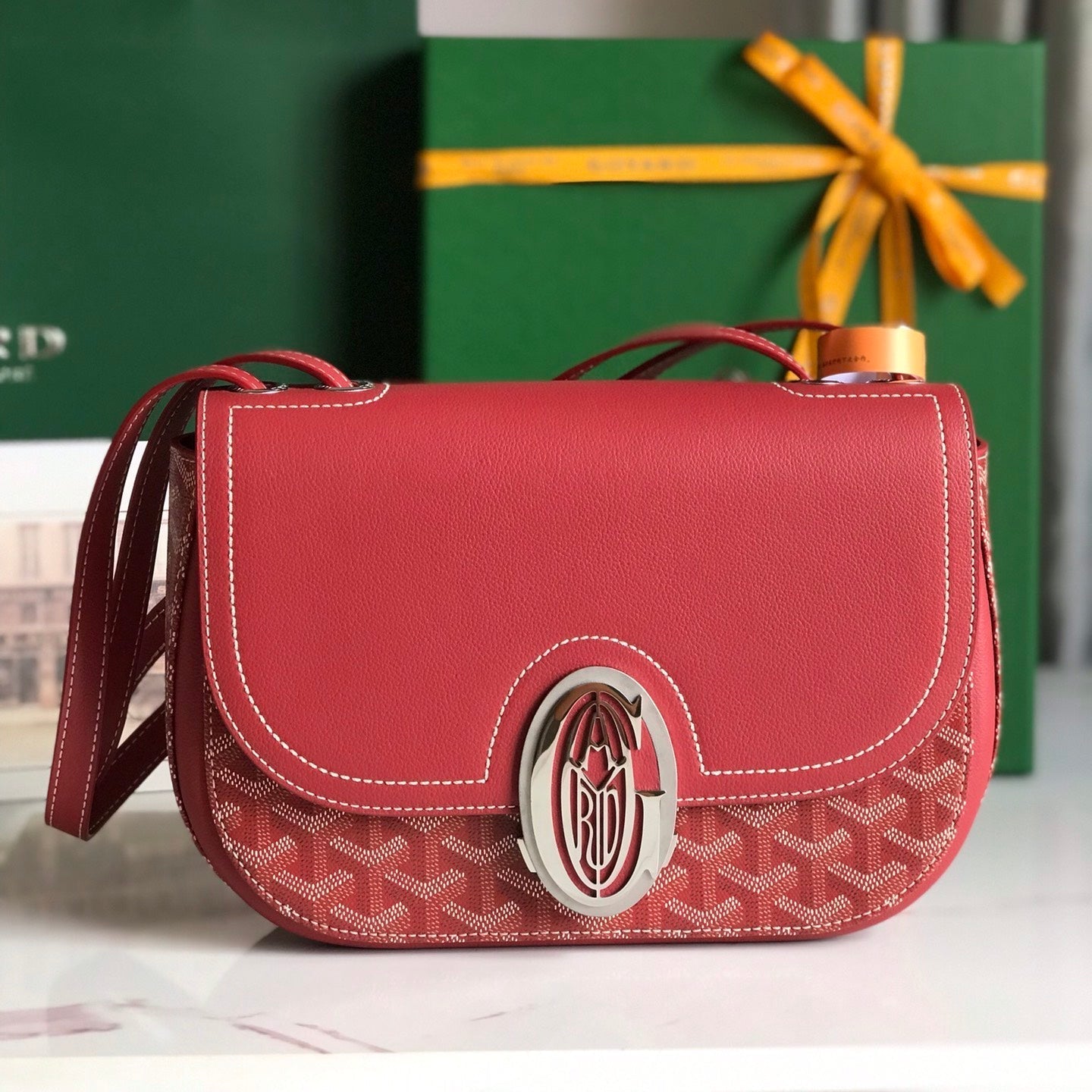 Goyard 233 Bag 25 Cm Classic Red Calfskin And Goyardine Canvas