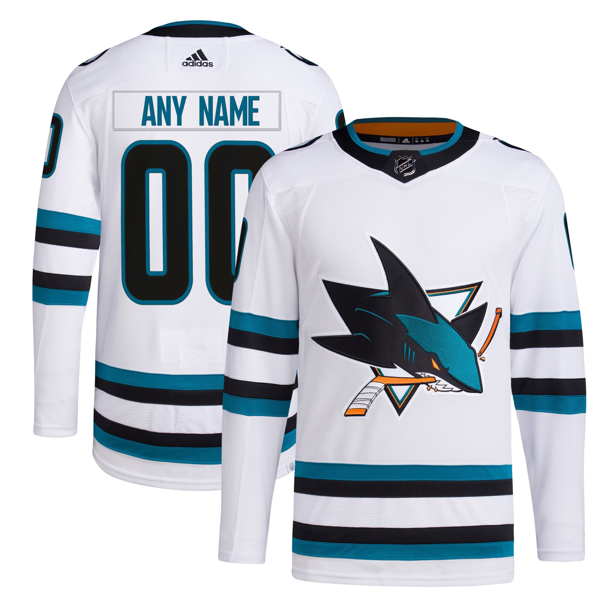 San Jose Sharks adidas  Away  Primegreen Authentic Custom Jersey – White