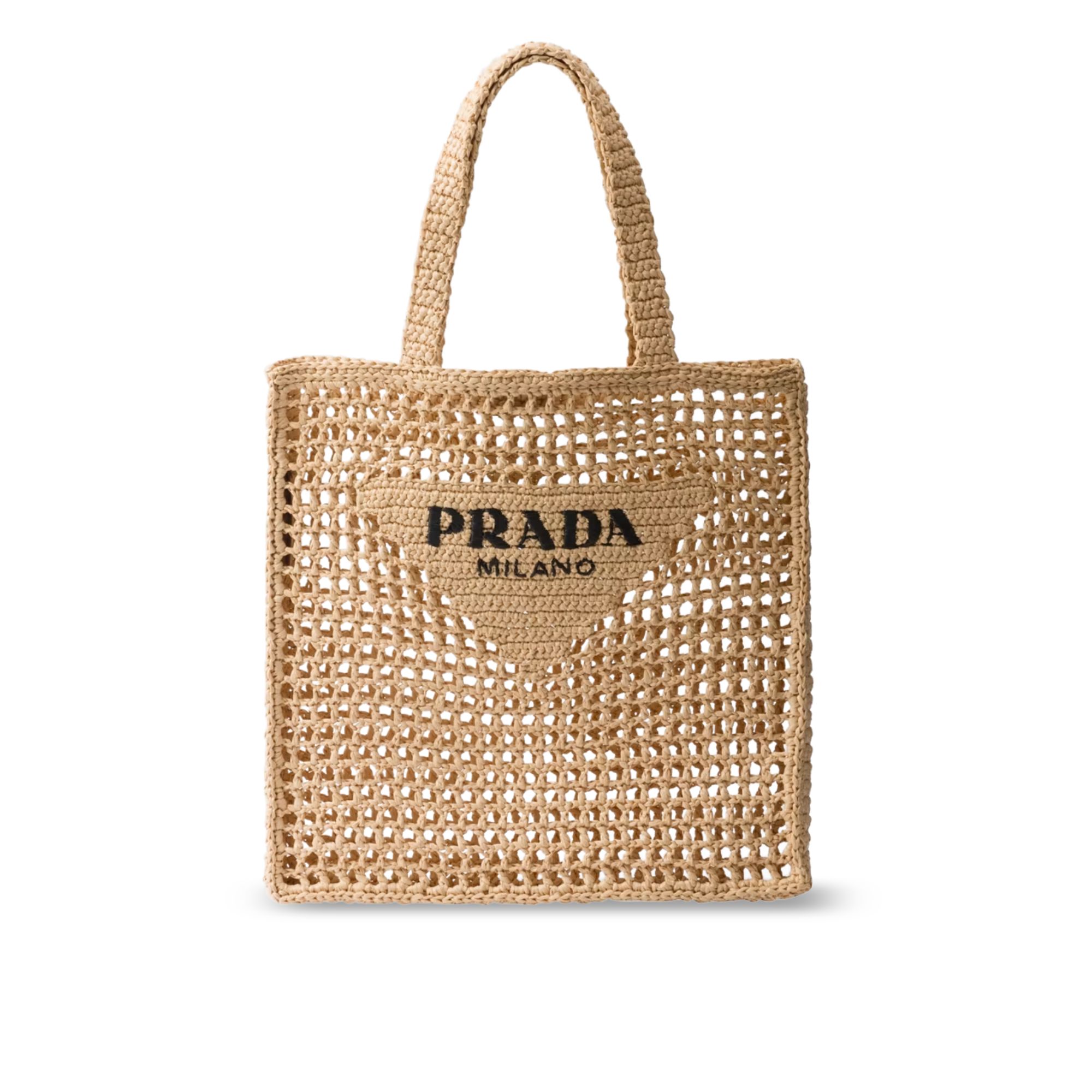 Prada Natural Crochet Logo Tote Bag Beach Bag 38 cm