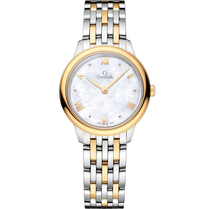 Omega De Ville Prestige 27.5mm White Dial Stainless Steel and 18k Yellow Gold Bracelet 434.20.28.60.05.001