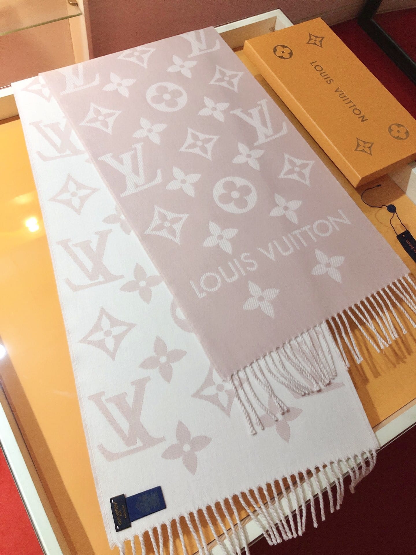 Louis Vuitton Lv Monogram Essential Scarf Pink Beige M77854