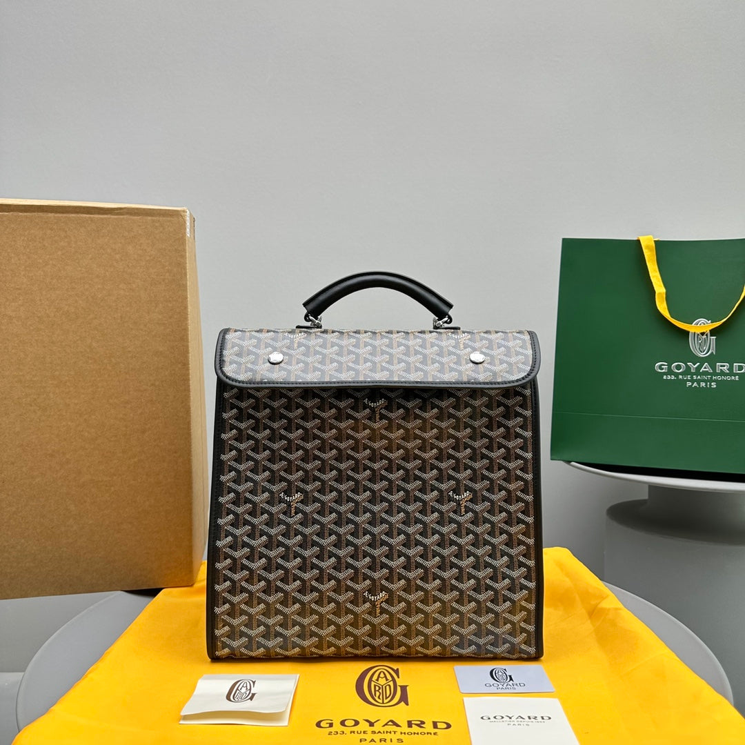 Goyard Leger Backpack 37 Cm Black Goyardine Canvas With Calfskin Trim