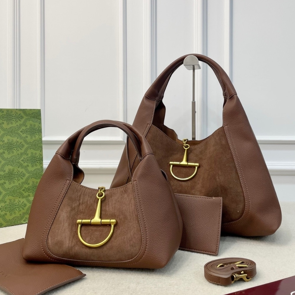 Gucci Softbit Maxi Suede Shoulder Bag Brown 42Cm