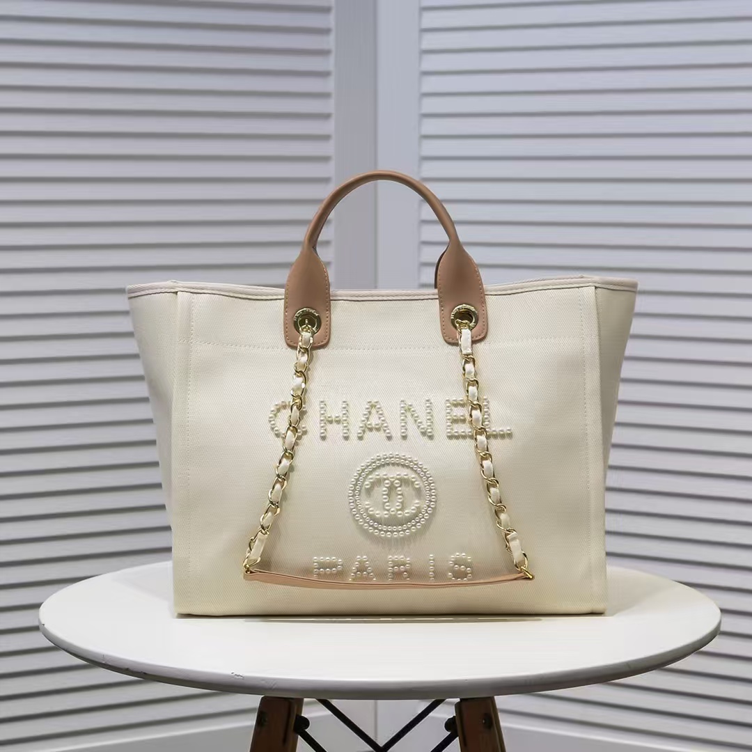 Chanel Cc Canvas Pearl Deauville Beige 38cm