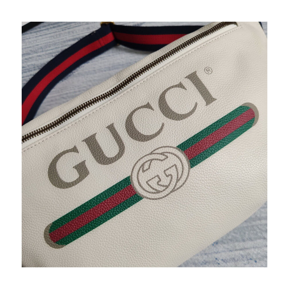 Gucci Print Leather Belt Bag White